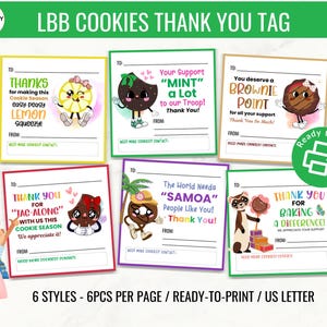 Etiqueta de agradecimiento para galletas Scout, tarjeta imprimible para pedir galletas LBB, nota de agradecimiento rápida, etiqueta de regalo para recaudar fondos, kit para vendedor de galletas de líder de tropa 2026