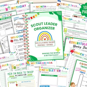 Personalize Scout Leader Organizer Printable + Editable Template Bundle Custom Troop Planner Tracker Agenda Worksheet Certificate Newsletter