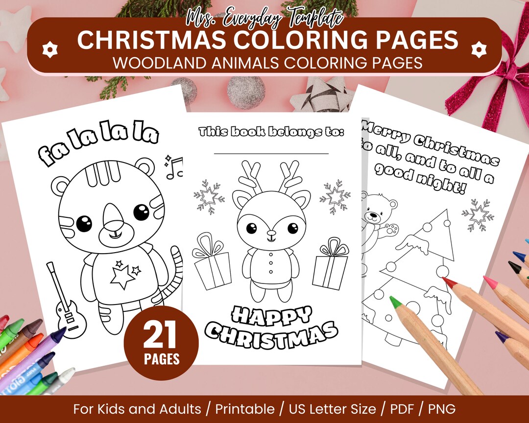 Woodland Animals Christmas Coloring Pages Gift for Kids First Time Mom ...