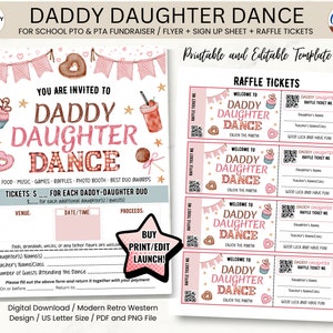 Papa Tochter Tanz Fundraiser Flyer Vatertag Sign Up Sheet Raffle Ticket Bearbeitbare Vorlage Valentinstag Poster Sweetheart Dance Kid Party