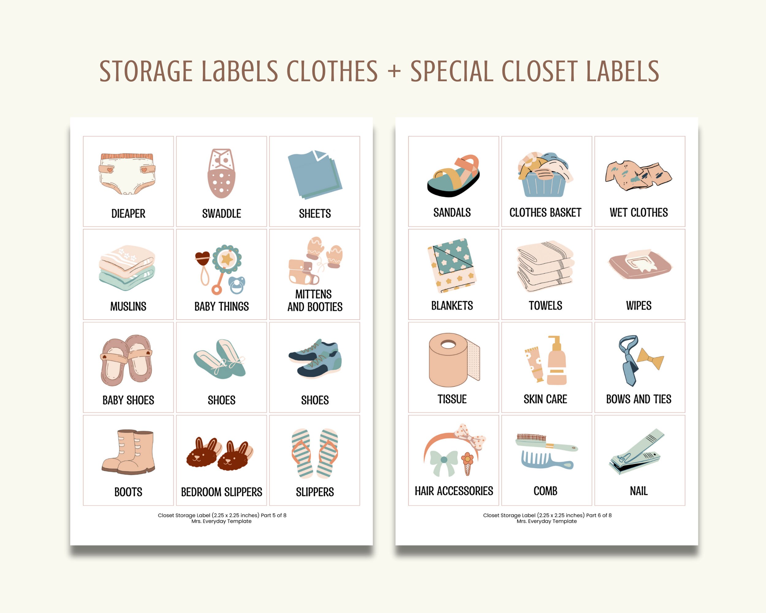 Editable Printable Storage Label Clothes for Kids With Pictures, Kids ...