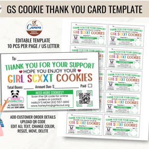 Scout Cookie Dankes-Karte bearbeitbare LBB-Plätzchen Dankeschön-Tag ABC Cookie Bestellkarte Scout Cookie 2025 Bestellanhänger mit QR-Code, Girl Scouting