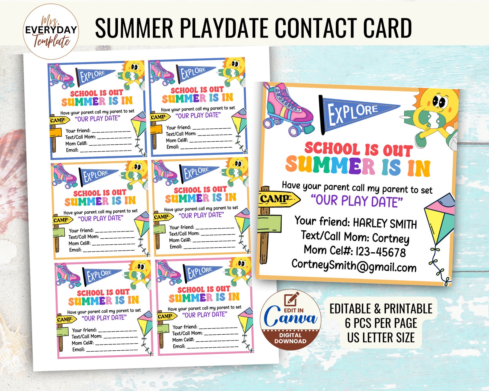 Editable Playdate Cards Template Custom Playdate Contact Card for Kids