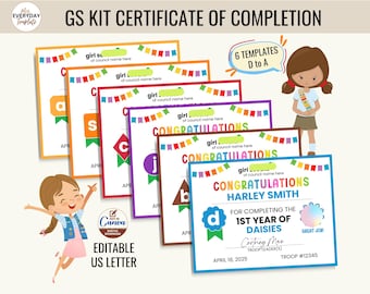 Editable Scout Certificate of Completion from Daisy to Ambassador, Year End Bridging Ceremony Scout Troop Leader Printable Certificate DIY