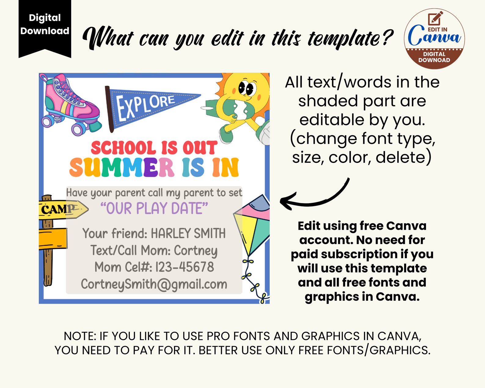 Editable Playdate Cards Template Custom Playdate Contact Card for Kids