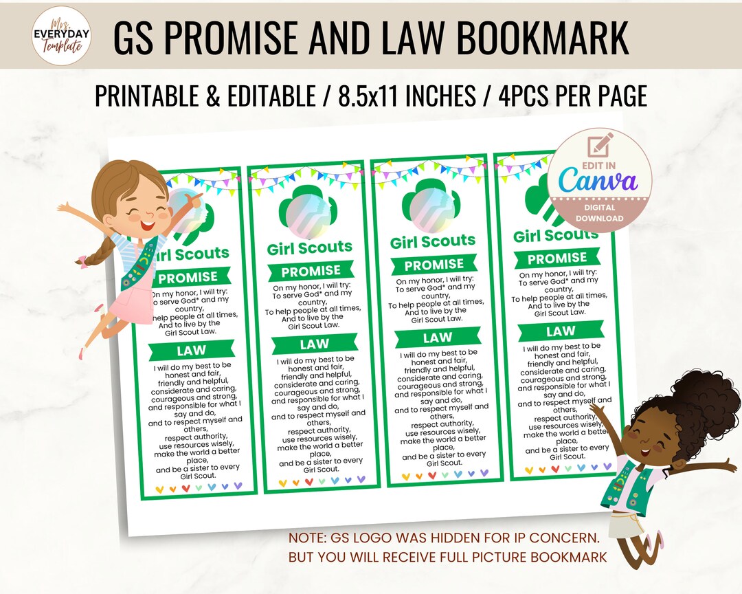 Editable Girl Scout Bookmark Template, Scout Troop Leader Printable ...
