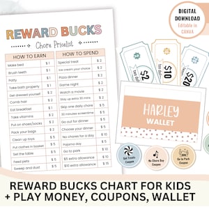 Kids Reward Bucks Gutscheine zum ausdrucken, Chore Bucks Kinder Belohnungskarte, Klassenzimmer Kleinkind Kinder Belohnungsgutscheine Tickets Dollars Token Spielgeld