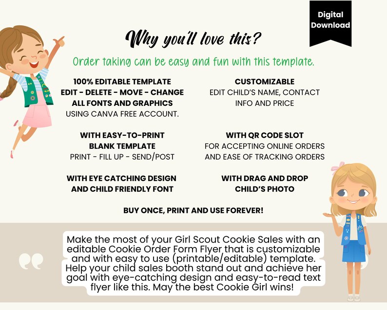 Editable Scout Cookie Sales Flyer 2025 W/ QR Code for ABC and LBB