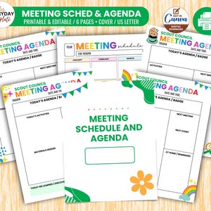 Agenda e Reunião de Escoteiros Editável Cronograma de Reunião Anual Formulário em Branco Distintivo Atividade Kit de Escoteiras Líder de Tropa Escoteira Organizador para Impressão