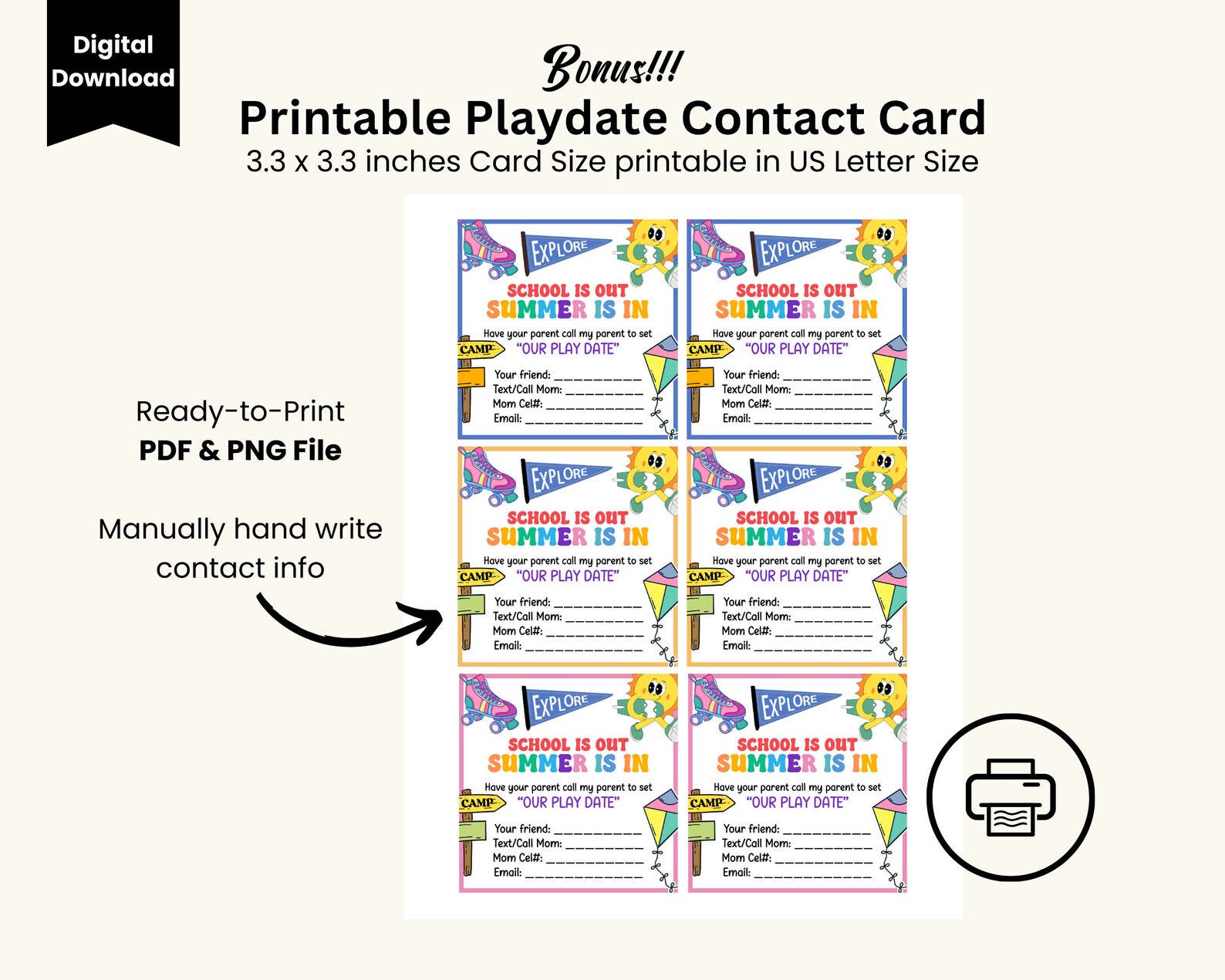 Editable Playdate Cards Template, Custom Playdate Contact Card for Kids ...