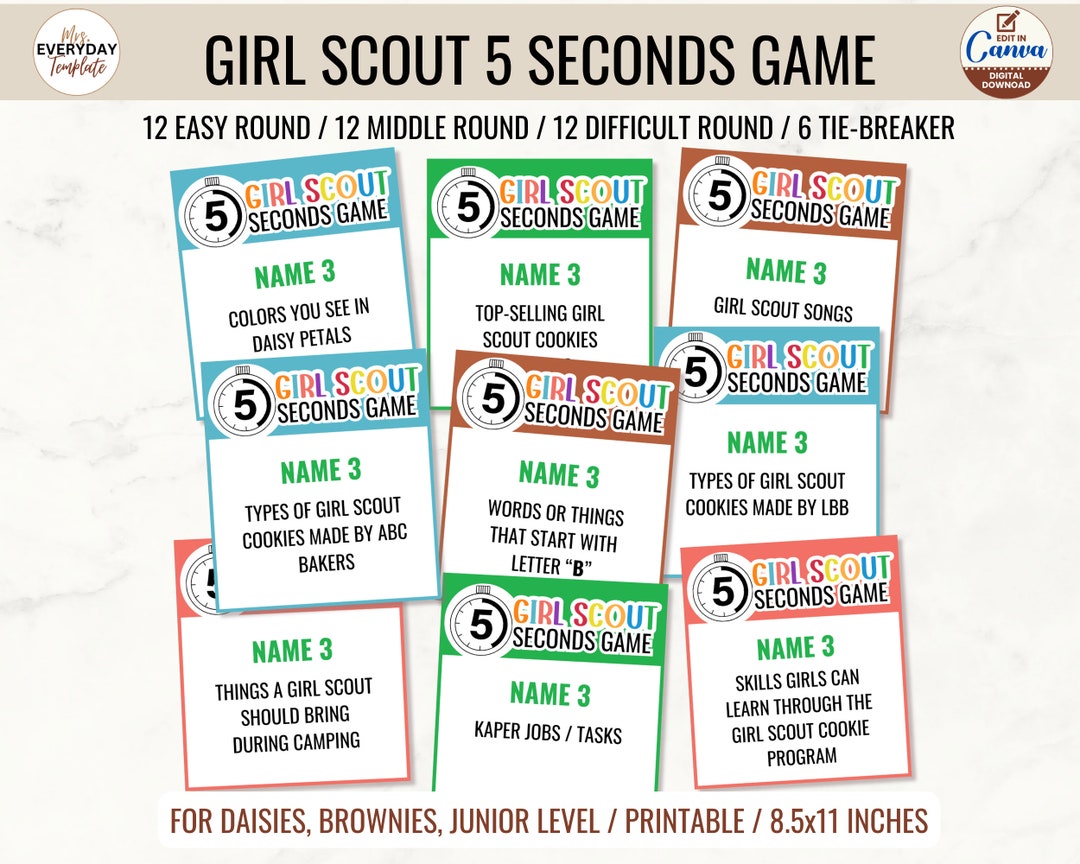 Girl Scout Cookie Games 5 Seconds Game Printable Activity for Daisy ...