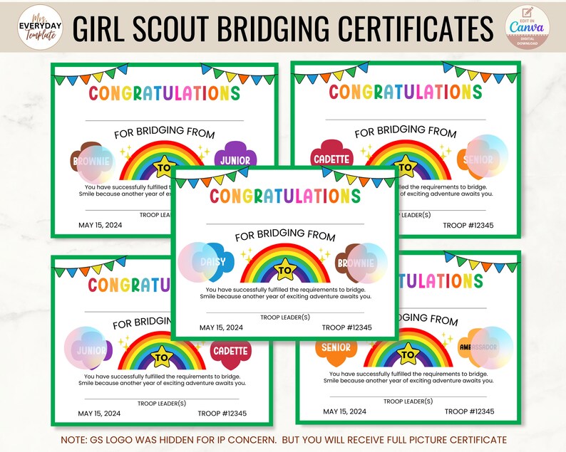 Editable Scout Bridging Certificate Kit From Daisy to Ambassador, Year ...