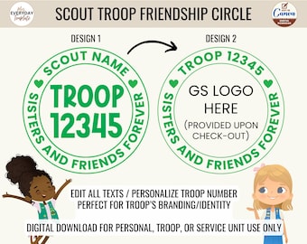 Scout Troop Number Custom Friendship Circle Editable Template, Scout Life Camping PNG Personal Project Branding Girl Troop Leader Gift Idea