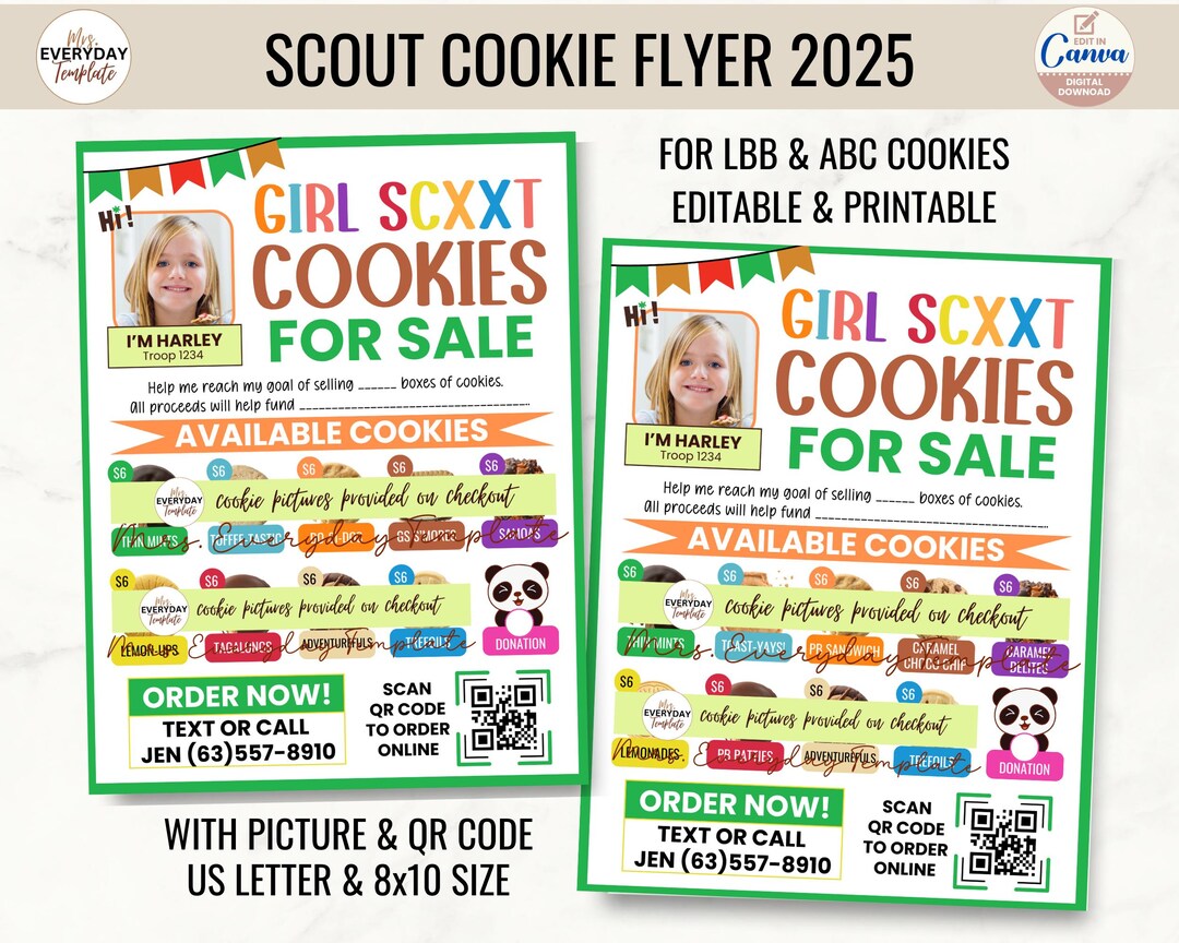 Editable Scout Cookie Sales Flyer 2025 W/ QR Code for ABC and LBB