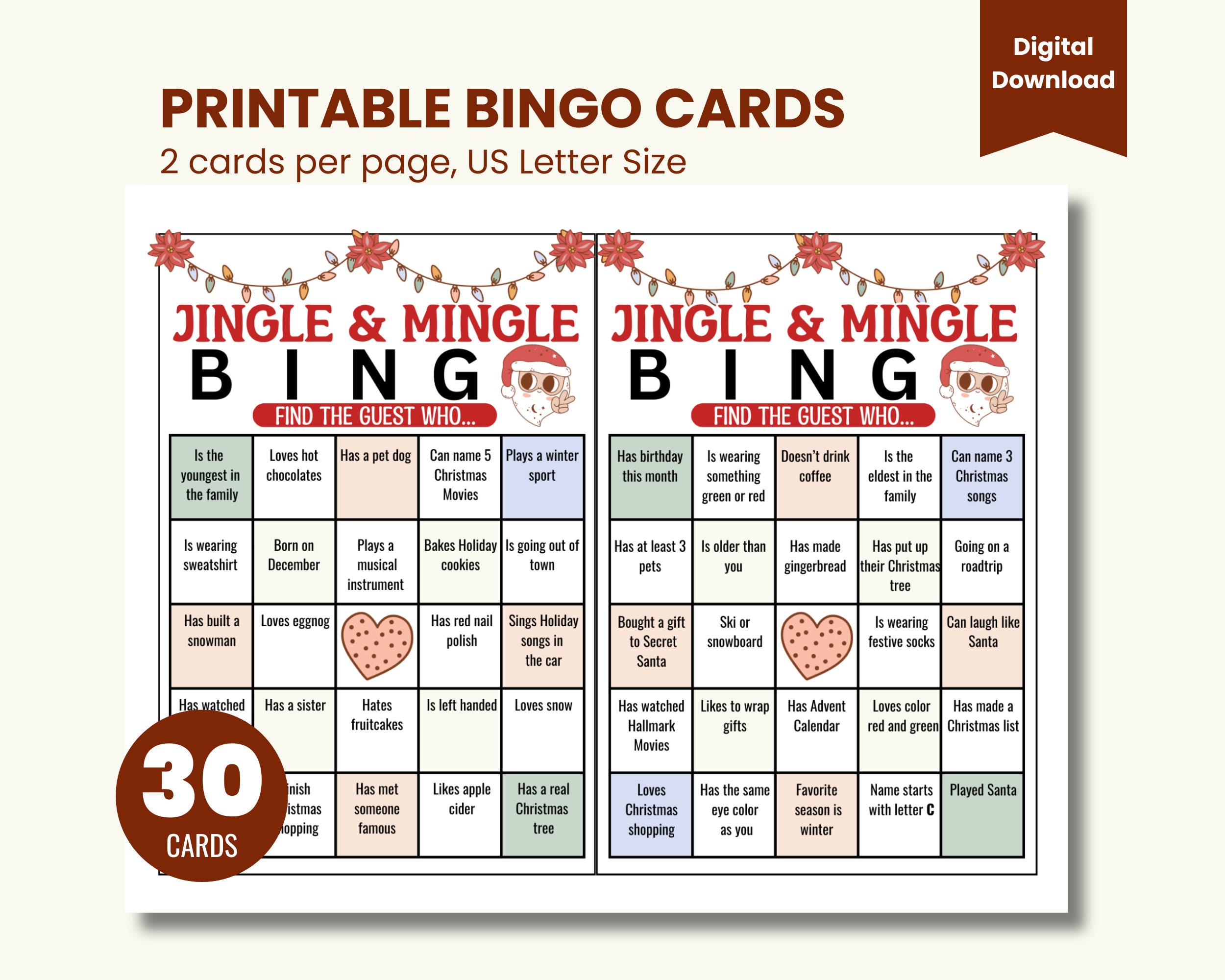 Find the Guest Bingo Game, Work Holiday Jingle Mingle Bingo, Christmas ...
