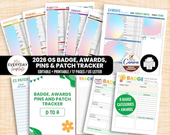 Editable Scout Badge Tracker 2026 Daisy to Ambassador Award Monitoring Sheet Multi Level Troop Leader Printable Organizer Kids Achievement