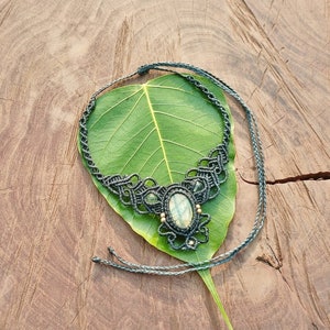 Macrame Necklace Pendant Jewelry Labradorite Stone Cord Handmade Bohemian necklace bohemian chic gemstone choker N146