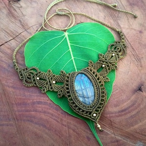 Macrame Necklace Pendant Jewelry Labradorite Stone Cord Handmade Bohemian necklace bohemian chic gemstone choker N089