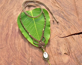 Macrame Necklace Shell Pendant Jewelry Cord Handmade Bohemian necklace bohemian chic gemstone choker N141