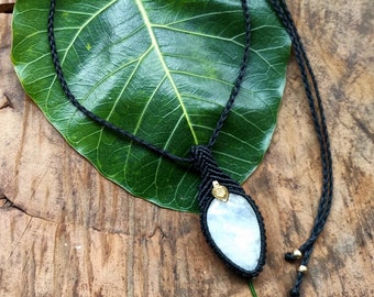 Macrame Necklace Pendant Jewelry Moonstone Cord Handmade Bohemian necklace bohemian chic gemstone choker N179