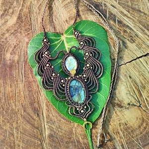 Macrame Necklace Pendant Jewelry Labradorite Stone Cord Handmade Bohemian necklace bohemian chic gemstone choker N190