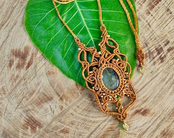 Macrame Necklace Pendant Jewelry Labradorite Stone Cord Handmade Bohemian necklace bohemian chic gemstone choker N313