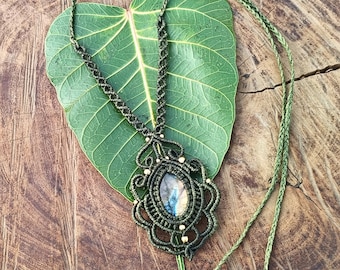 Macrame Necklace Pendant Jewelry Labradorite Stone Cord Handmade Bohemian necklace bohemian chic gemstone choker N205