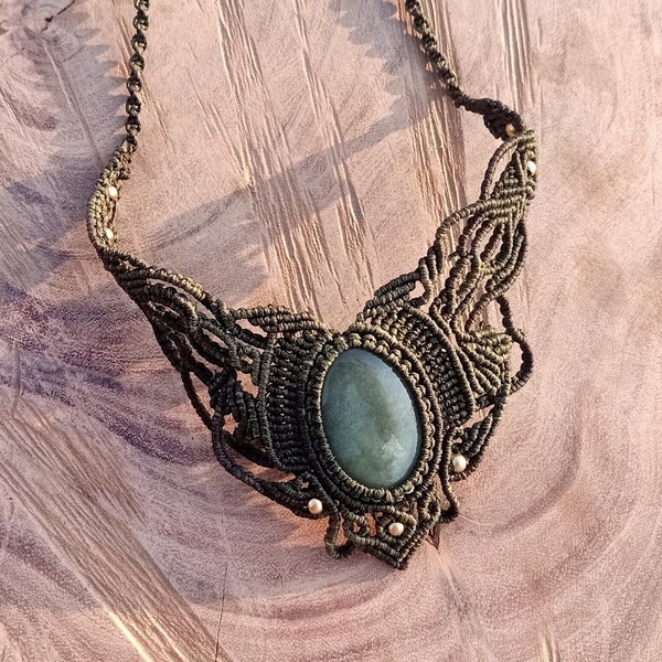 Macrame Necklace Pendant Jewelry Aventurine Stone Cord Handmade Bohemian necklace bohemian chic gemstone choker N082