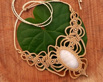 Macrame Necklace Pendant Jewelry Rose Quartz Stone Cord Handmade Bohemian necklace bohemian chic gemstone choker N024