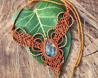 Macrame Necklace Pendant Jewelry Labradorite Stone Cord Handmade Bohemian necklace bohemian chic gemstone choker N193