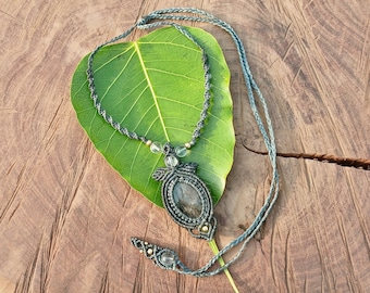 Macrame Necklace Pendant Jewelry Labradorite Stone Cord Handmade Bohemian necklace bohemian chic gemstone choker N148