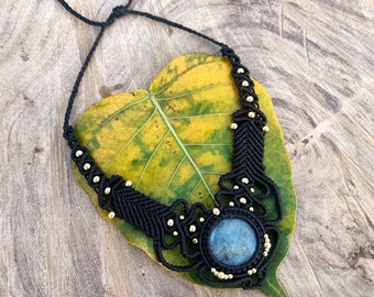 Macrame Necklace Pendant Jewelry Labradorite Stone Cord Handmade Bohemian necklace bohemian chic gemstone choker N072