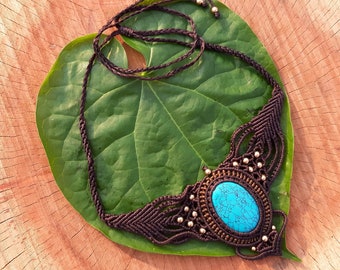 Macrame Necklace Pendant Jewelry Turquoise Stone Cord Handmade Bohemian necklace bohemian chic gemstone choker N010