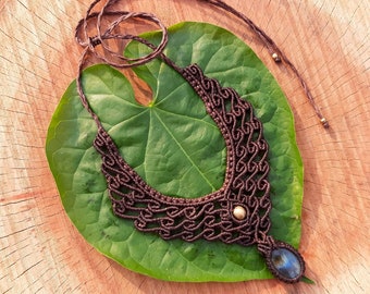 Macrame Necklace Pendant Jewelry Labradorite Stone Cord Handmade Bohemian necklace bohemian chic gemstone choker N009