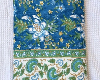 Hand Block Printed Cotton Dohar: Reversible Floral Quilt, Lightweight Summer Blanket
