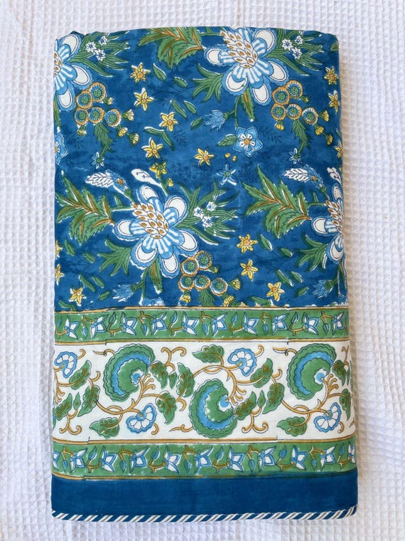 Hand Block Printed Cotton Dohar: Reversible Floral Quilt, Lightweight Summer Blanket