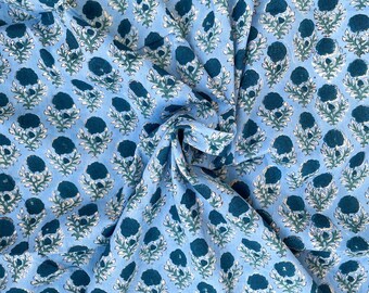 Indian Block Printed Cotton Fabric: Jaipur Floral Print, Dressmaking Cloth