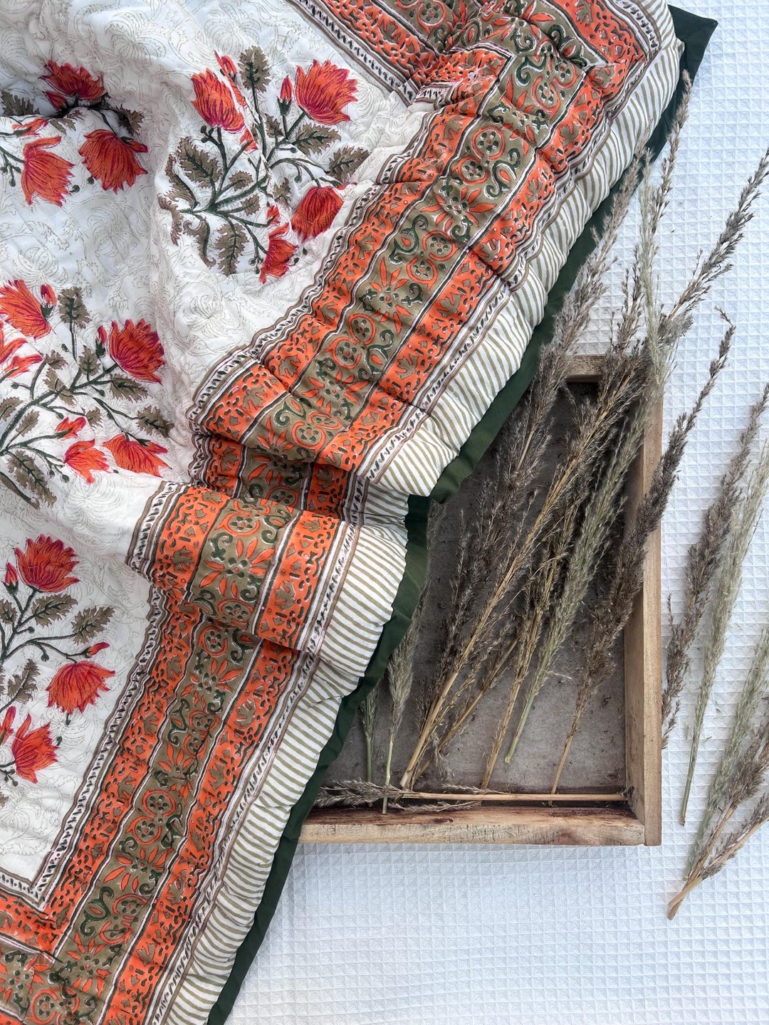 手作りコットンベビーキルト：鮮やかな花柄ブロックプリント、42x60