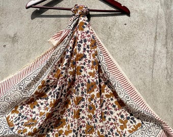 Hand Block Print Cotton Scarf: Lightweight Beach Sarong