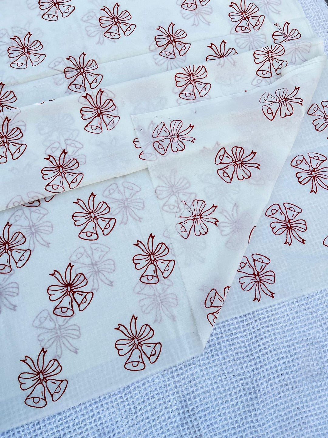Red Christmas Bell Print Cotton Fabric, Festive Holiday Bells Pattern ...
