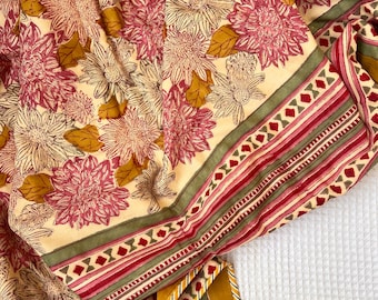 Handmade Reversible Cotton Dohar | Floral & Stripe Block Print Quilt | Lightweight Summer Blanket | Indian Jaipuri Dohar | Queen Size Beddin