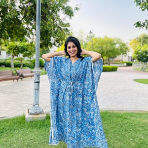 Hand Block Printed Cotton Kaftan, Relaxed Resort Wear, Soft Lightweight Loungewear , beach cover up, Loose Kimono ,Indian Block Print Caftan