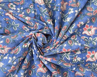 Indian Block Printed Cotton Fabric: Jaipur Floral Print
