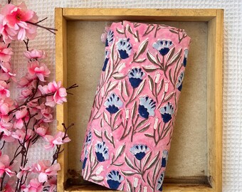 Indian Block Printed Cotton Fabric: Floral Print, 100% Cotton By The Yard