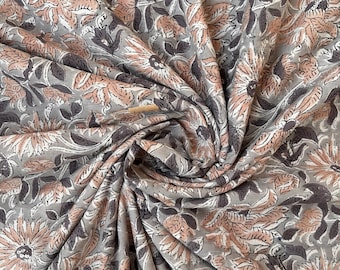 Hand Block Printed Cotton Fabric: Jaipur Floral Print, Dressmaking Material