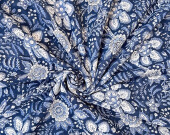 Hand Block Printed Cotton Fabric: Jaipur Floral Print, Dress Making Material