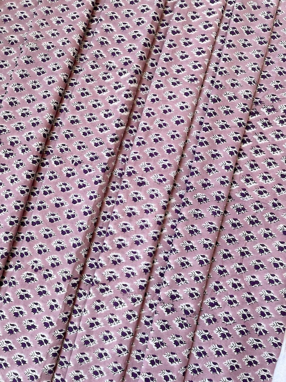 Hand Block Printed Cotton Fabric: Floral Print, Dressmaking Material by the Yard