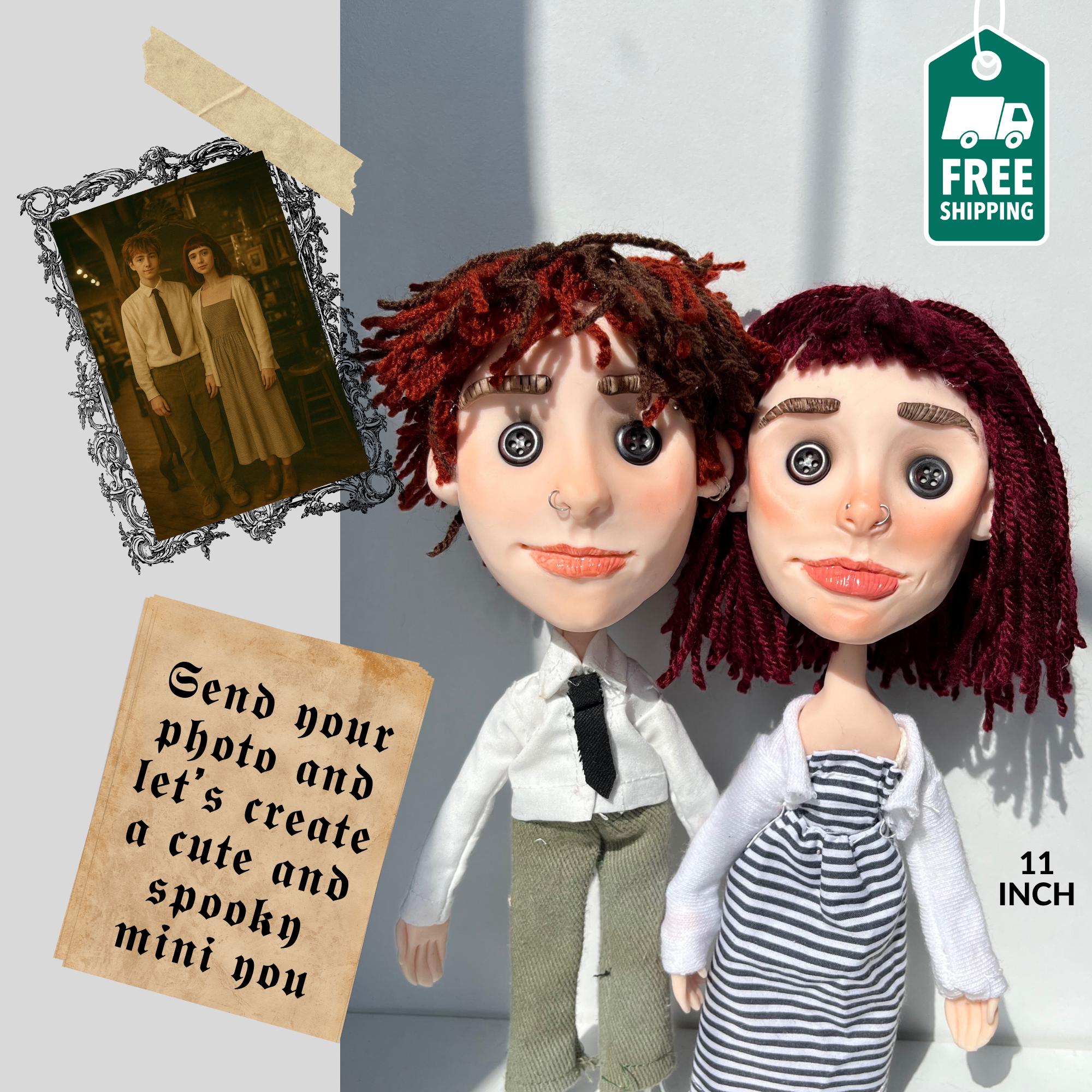 Custom Gothic Couple Mini Me Dolls, Personalized Look-Alike Art Dolls, Dark Romantic Gift for Anniversary or Birthday, Unique spooky Dolls