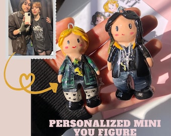 Personalized Mini Figure, Little Me Keychain Gift, Couple Keychain, Cute Custom Clay Keychain, Handmade Little You Gift, MiniMe Couple Figur