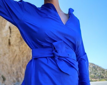 Handmade, Handwoven 100% Pure Mulberry Silk Maxi Dress in Royal Blue